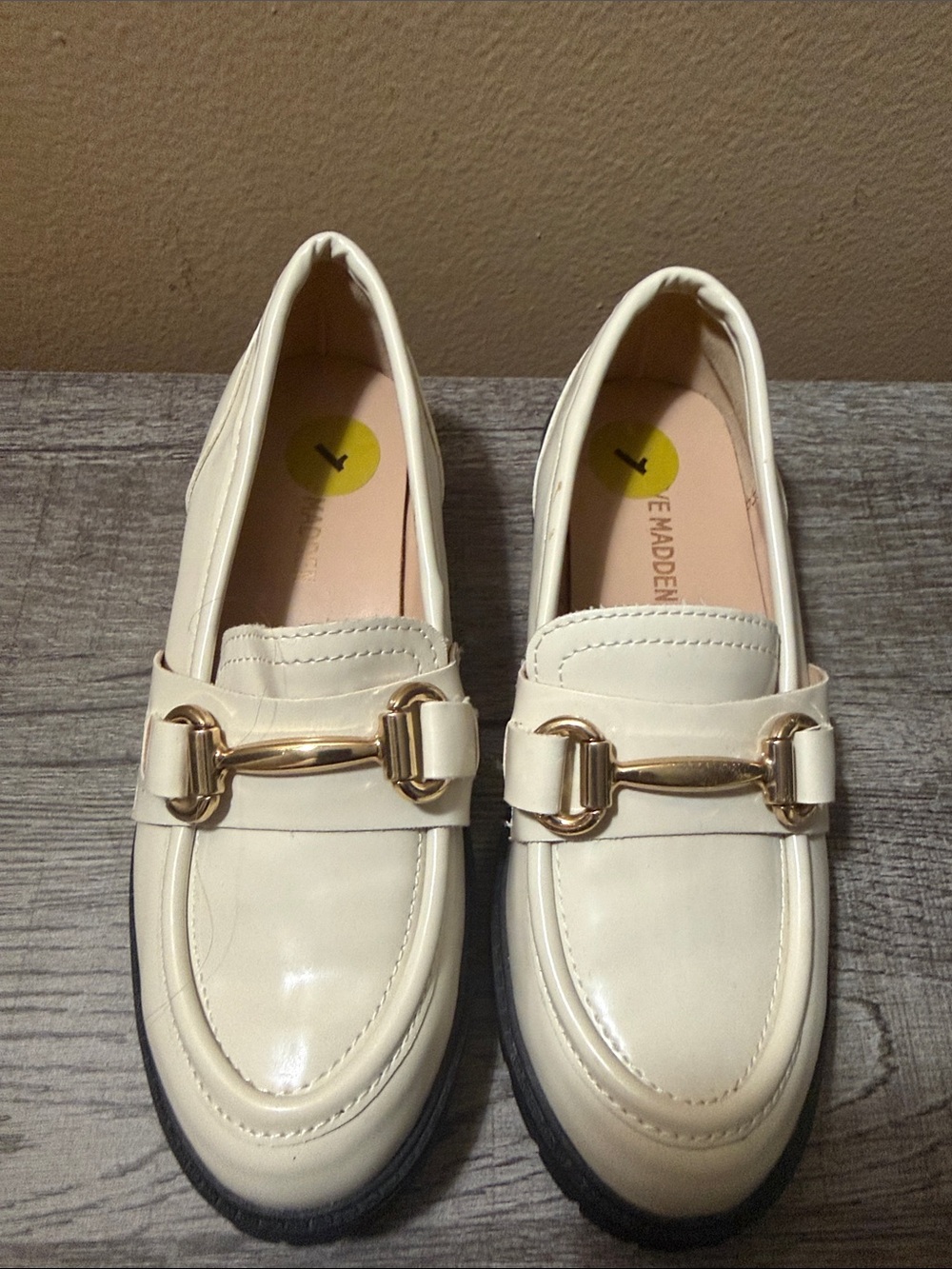 Steve Madden Cream Loafers with Gold Bit Detail